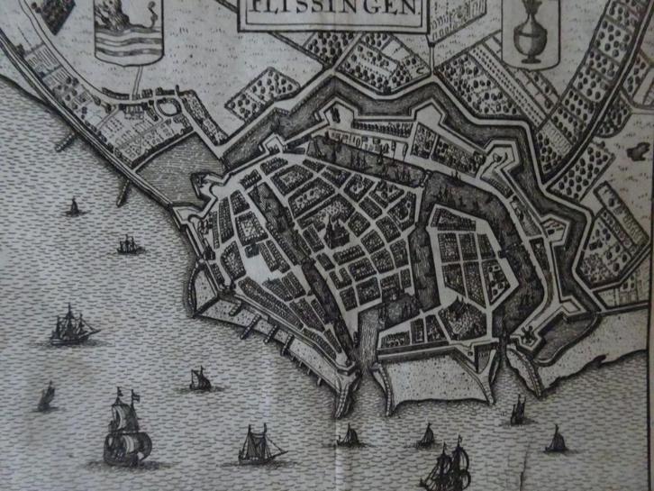 gravure plattegrond van Vlissingen Jan Jansen Brouwer, 1652, Antiek en Kunst, Kunst | Etsen en Gravures, Verzenden