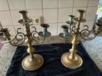 2 geel koperen 4 arms kandelaars, Ophalen, Koper of Brons