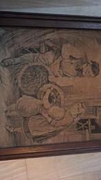 Oude Wandkleed met Familie Scène in schilderijlijst, Antiek en Kunst, Antiek | Kleden en Textiel, Ophalen of Verzenden