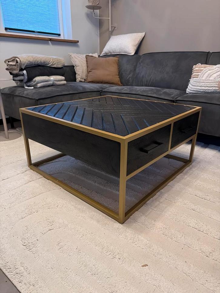 Salontafel met lades en vissengraatmotief, Huis en Inrichting, Tafels | Salontafels, Zo goed als nieuw, Minder dan 50 cm, 50 tot 100 cm