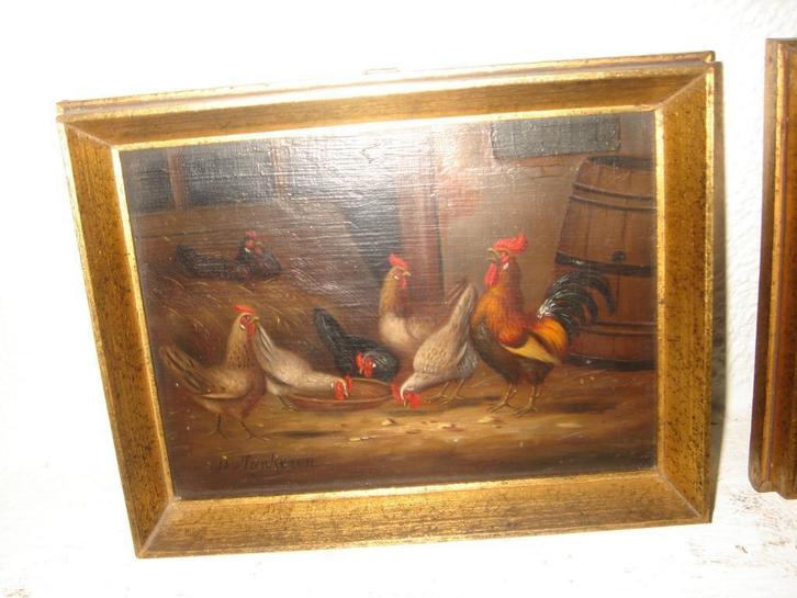 2X Hermanus van Tankeren (1900 - 1980), rooster and chickens, Antiek en Kunst, Kunst | Schilderijen | Klassiek, Ophalen of Verzenden