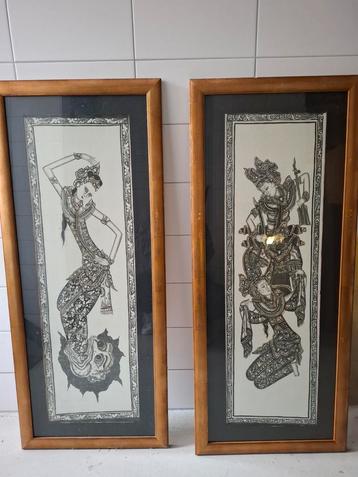 2x Handgeschilderde Batik Schilderijen uit Bali beschikbaar voor biedingen