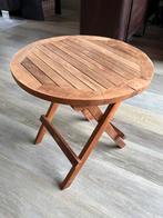 Teak houten bijzet tafeltje 50 cm doorsnee, Ophalen of Verzenden, Zo goed als nieuw