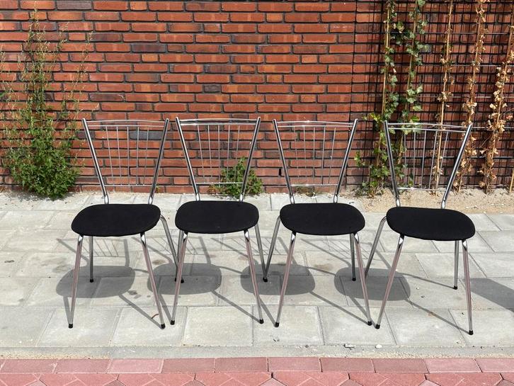 4 Retro Stoelen - IJssalonstoeltjes - Ikea, Huis en Inrichting, Stoelen, Gebruikt, Vier, Metaal, Zwart, Ophalen