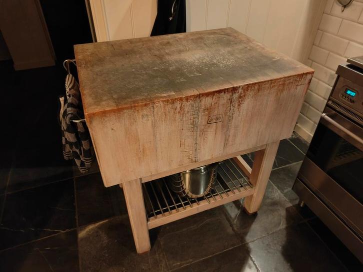 Authentieke Slager Hakblok, Huis en Inrichting, Tafelonderdelen, Gebruikt, Tafelblad, 50 tot 100 cm, 50 tot 100 cm, Rechthoekig