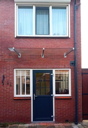 Deurluifel, luifel op maat gemaakt. Gelaagd/gehard glas+RVS beschikbaar voor biedingen