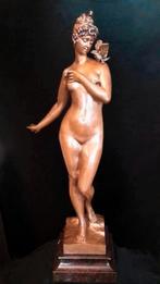 Antiek Brons beeld naakt dame & vogel Aktien Cesellochaft, Antiek en Kunst, Antiek | Koper en Brons, Ophalen of Verzenden, Brons