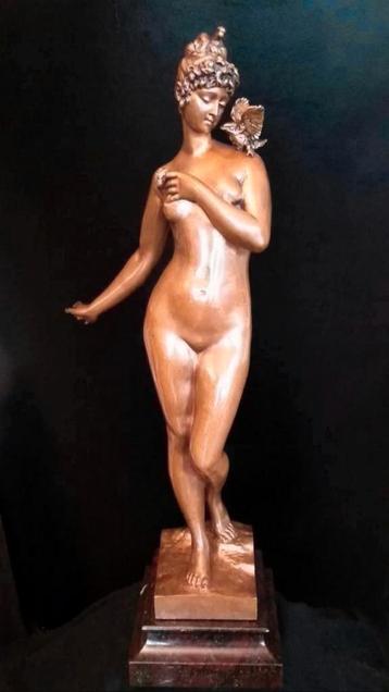 Antiek Brons beeld naakt dame & vogel Aktien Cesellochaft beschikbaar voor biedingen