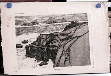 Aquatint Rotskust Formaat circa 36 x 54 cm beschikbaar voor biedingen