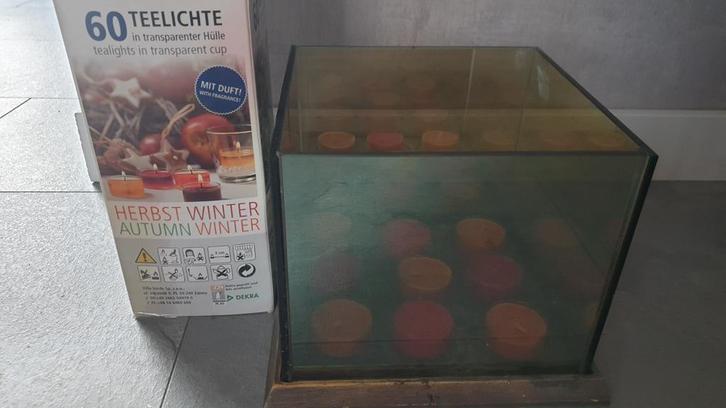 Kaarsenhouder / kaarshouder glas, met waxinelichtjes, kerst, Huis en Inrichting, Woonaccessoires | Kandelaars en Kaarsen, Zo goed als nieuw