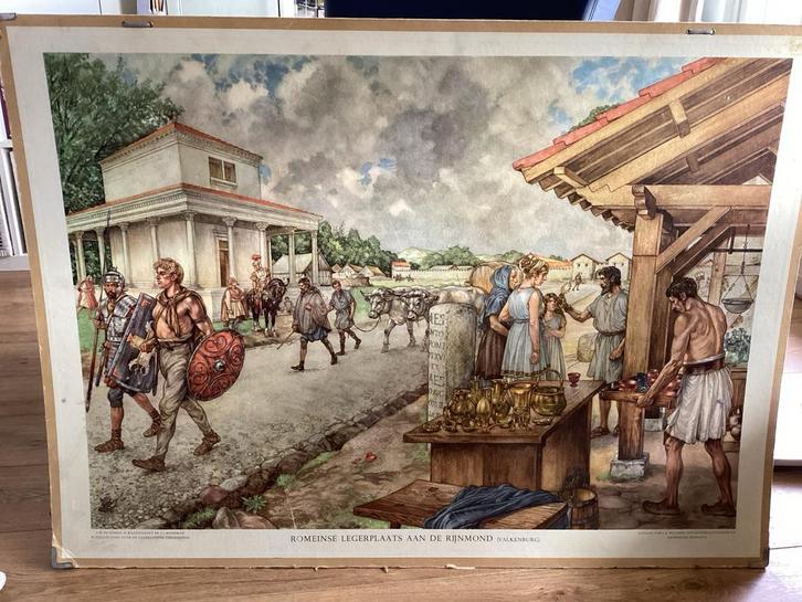 Oude schoolplaat Romeinse legerplaats Valkenburg, Antiek en Kunst, Antiek | Schoolplaten, Geschiedenis, Ophalen