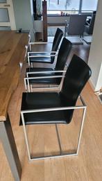 6 Arrben Italy design stoelen, zwart leer, RVS frame, Ophalen, Zwart, Design, Zo goed als nieuw