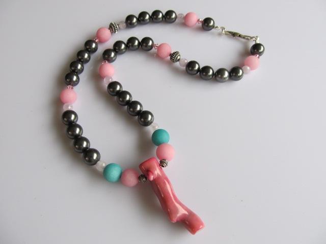 Ketting Dagmar swarovski parels-jade-hanger koraal zilver, Sieraden, Tassen en Uiterlijk, Kettingen, Nieuw, Zilver, Roze, Met edelsteen