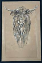 Koe Schilderij in aardse kleuren in baklijst, Ophalen