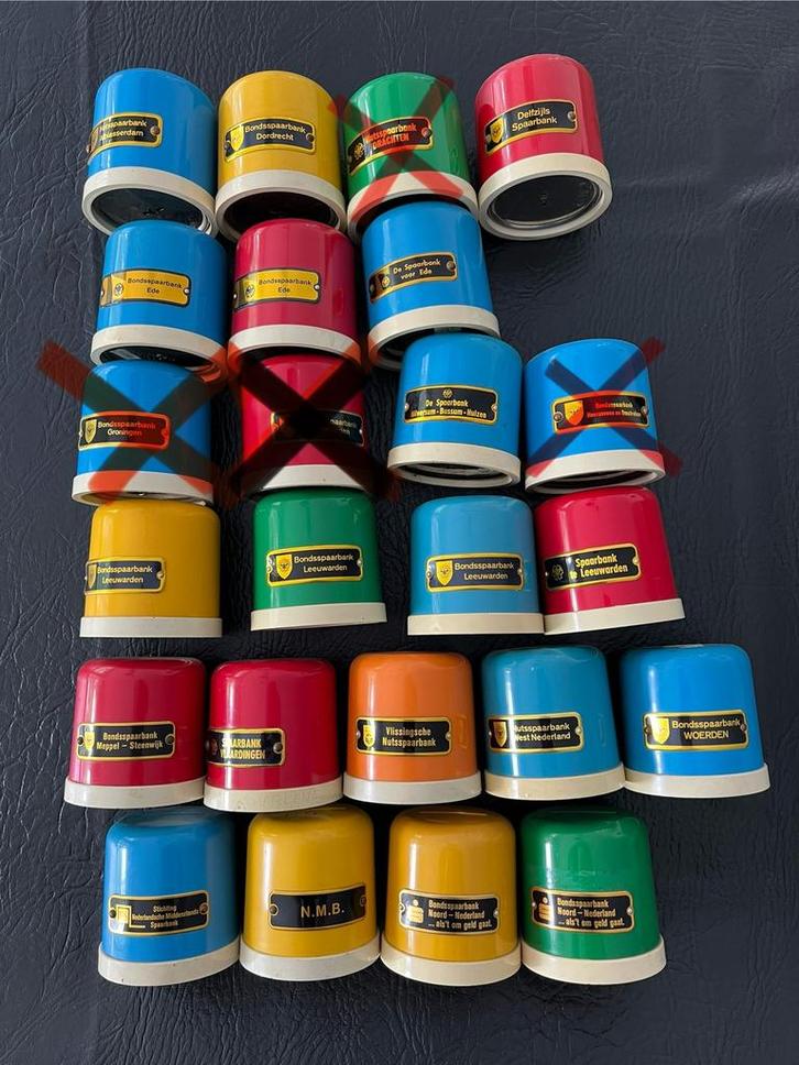 kunststof spaarpot busje Meppel Vlaardingen Bussum Steenwijk, Verzamelen, Spaarpotten, Zo goed als nieuw, Overige thema's, Metaal of Blik