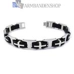 RVS heren of dames unisex armband met rubber 21 cm., Verzenden, Nieuw, Zilver, Staal