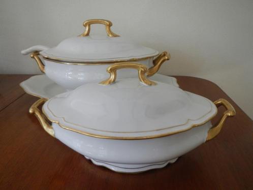 Limoges soepterrine op schaal en dekschaal en lepel, 6 delig, Antiek en Kunst, Antiek | Servies los, Ophalen of Verzenden