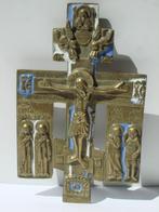 Russisch orthodox kruis antiek reis IKOON geëmailleerd brons, Ophalen of Verzenden