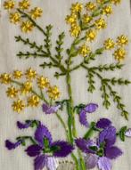 fr 1920 bloemen gele Mimosa Viooltjes  zijde geborduurd, Ophalen of Verzenden, Voor 1920, Gelopen, Overige thema's
