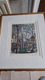 schilderij aquarel ? in oude lijst uit parijs, Antiek en Kunst, Ophalen of Verzenden