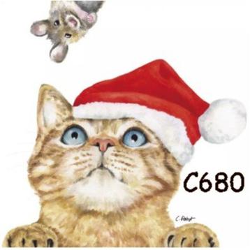 Servetten decoupage/bullet journal * kerstkat C680 beschikbaar voor biedingen