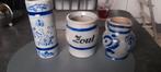 Vintage Aardewerk Zoutpot, Vaas & Schenkkan - Blauw Decor, Antiek en Kunst, Antiek | Keramiek en Aardewerk, Ophalen of Verzenden