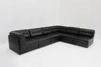 Vintage modulaire hoek bank zwart leer jaren 70, Ophalen, 250 tot 300 cm, Gebruikt, Hoekbank