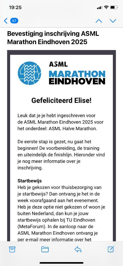 Startbewijs Eindhoven Halve Marathon, Tickets en Kaartjes, Sport | Overige, Eén persoon, Oktober