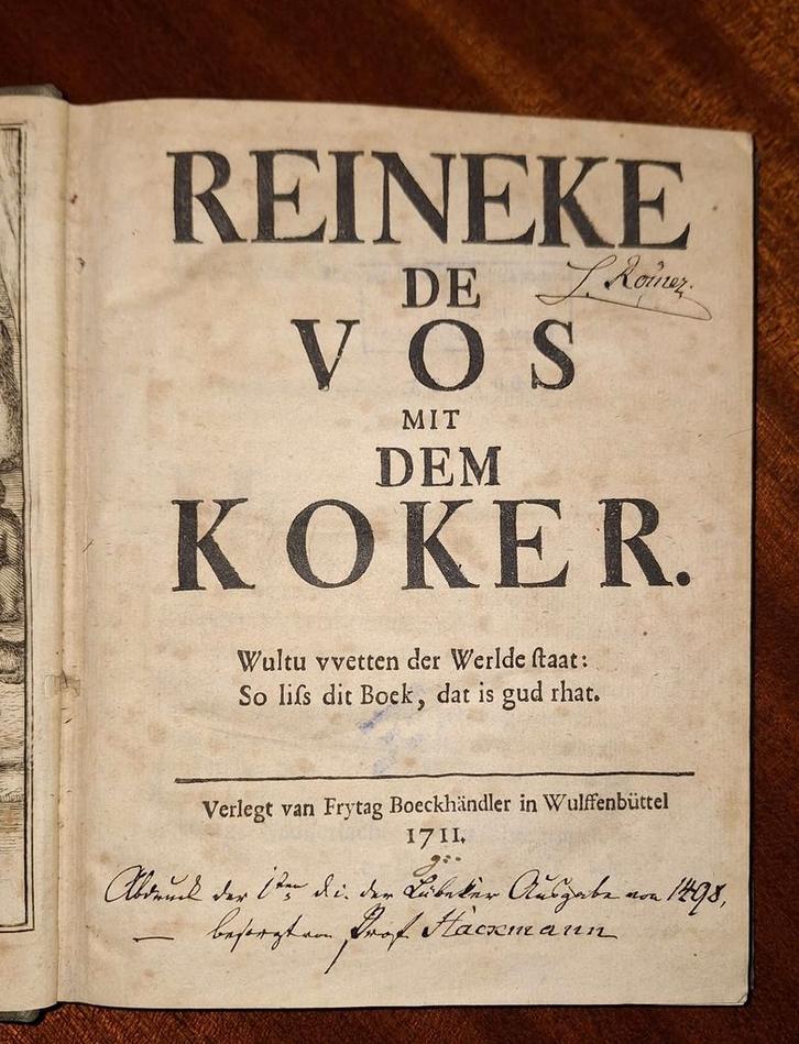 Reineke de Vos mit dem Koker, 1711, Reynke de Vos 1ste druk, Antiek en Kunst, Antiek | Boeken en Bijbels, Ophalen of Verzenden