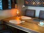 Houten Tafel + 4 Leren Stoelen - Zelf Afhalen, Ophalen, Gebruikt, 50 tot 100 cm, 150 tot 200 cm