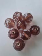 8 stuks lampwork glaskralen paars wit bruin kralen 10 mm, Ophalen of Verzenden, Nieuw, Kraal