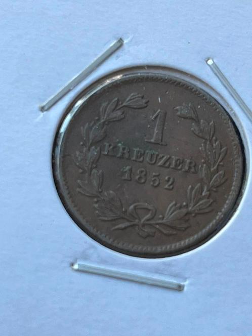 Baden een kreuzer 1852, Postzegels en Munten, Munten | Europa | Niet-Euromunten, Losse munt, Duitsland, Ophalen of Verzenden