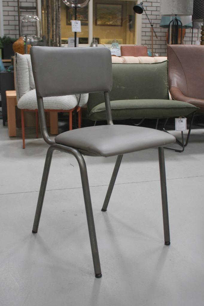 7x eetkamerstoel stapelstoel metaal skai stapelbaar taupe, Huis en Inrichting, Stoelen, Gebruikt, Vijf, Zes of meer stoelen, Leer