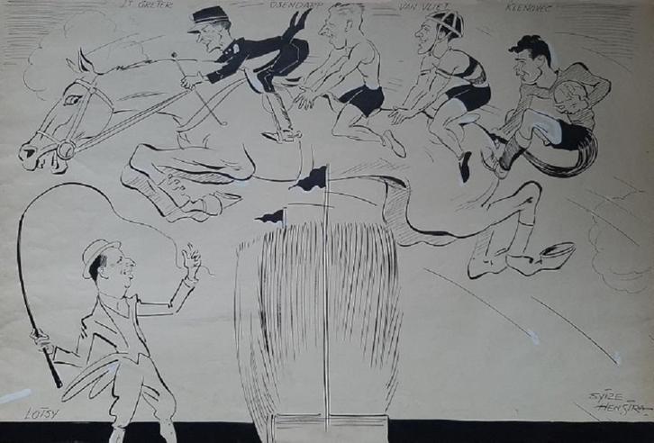 Originele Sytze Henstra tekening 7 juni 1936 Olympische Dag, Verzamelen, Sportartikelen en Voetbal, Ophalen