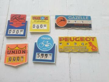 Antieke Vintage winkel prijskaartjes oldtimer fiets. beschikbaar voor biedingen
