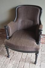 Prachtige zwarte fauteuil met grijs/taupe bekleding.
