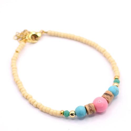 Gele Miyuki kralen armband Dames fashion Trends Idhuna, Sieraden, Tassen en Uiterlijk, Armbanden, Nieuw, Staal, Geel, Verzenden