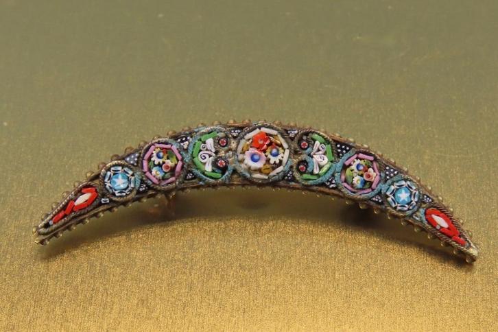 Broche micromozaïek Italy antiek Grand Tour 18e eeuw gemerkt, Antiek en Kunst, Antiek | Overige Antiek, Ophalen of Verzenden