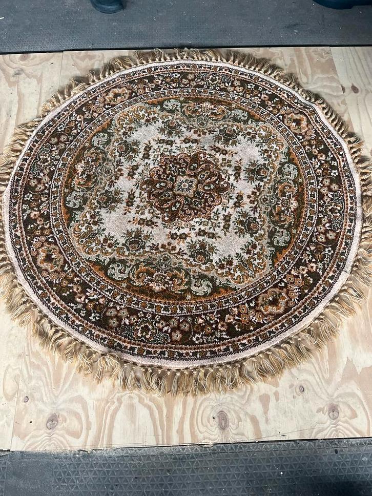 Vintage Rond Tapijt, Huis en Inrichting, Stoffering | Tapijten en Kleden, Gebruikt, 100 tot 150 cm, Rond, Wit, Ophalen