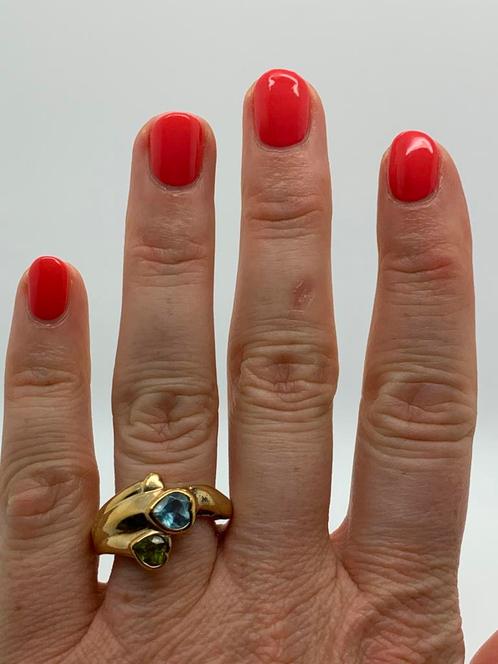 V835 Prachtige zilveren ring goudkleur maat 20, Sieraden, Tassen en Uiterlijk, Ringen, Dame, 20 of groter, Goud, Zilver, Met edelsteen