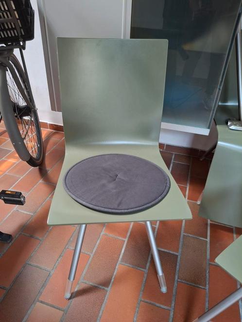 Set van 4 groene design stoelen, Huis en Inrichting, Stoelen, Gebruikt, Vier, Hout, Metaal, Overige kleuren, Ophalen