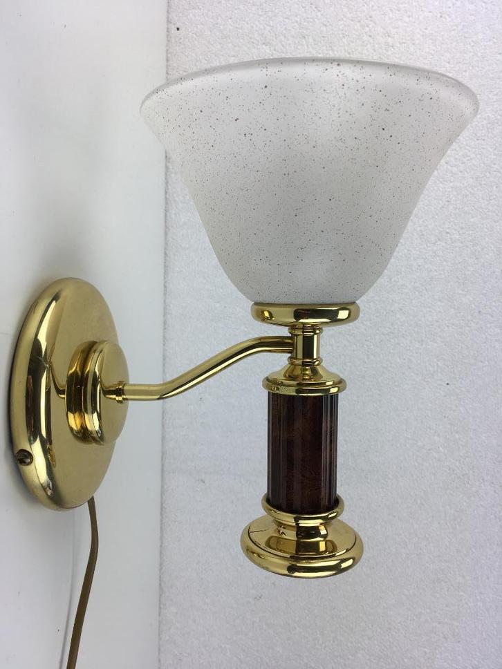 Herda messing wandlamp met glazen kap, Huis en Inrichting, Lampen | Wandlampen, Zo goed als nieuw, Glas, Metaal, Ophalen of Verzenden