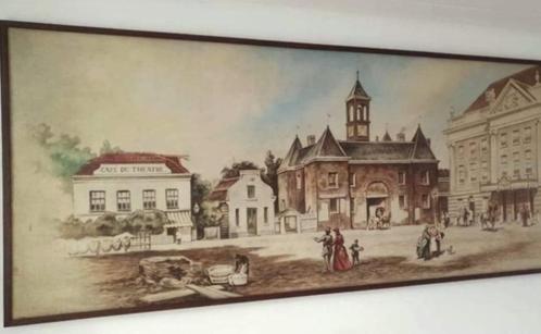 Groot Schilderij van het oude leidseplein, Antiek en Kunst, Kunst | Schilderijen | Klassiek, Ophalen