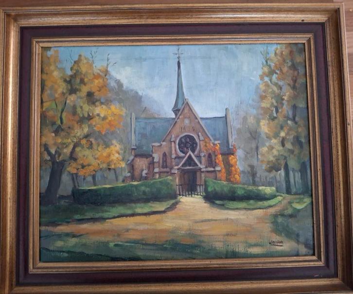 Schilderij "Kapel de Horst Schoten" van W.Mertens  olieverf., Antiek en Kunst, Kunst | Schilderijen | Klassiek, Ophalen