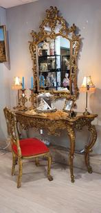 Antieke Console Tafel met Spiegel - Goud, Ophalen of Verzenden