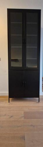 Zwarte Vitrinekast met Glasdeuren, Ophalen, Modern, Industrieel, 50 tot 100 cm, Glas