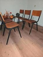 6 Houten vintage Eettafelstoelen met metalen Frame als nw!, Ophalen, Bruin, Vintage, Zo goed als nieuw