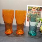 Coca Cola Glazen - Oranje & Blauw - Set van 3, Ophalen of Verzenden, Gebruikt