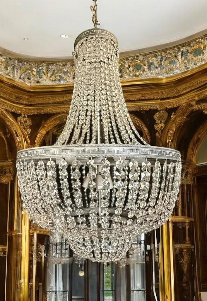 Grote vintage kristallen kroonluchter 135 x 70, Huis en Inrichting, Lampen | Kroonluchters, Zo goed als nieuw, Ophalen of Verzenden