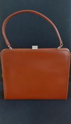 Vintage DAMES HANDTAS van leer met knipsluiting, Ophalen of Verzenden, Zo goed als nieuw, Bruin, Handtas